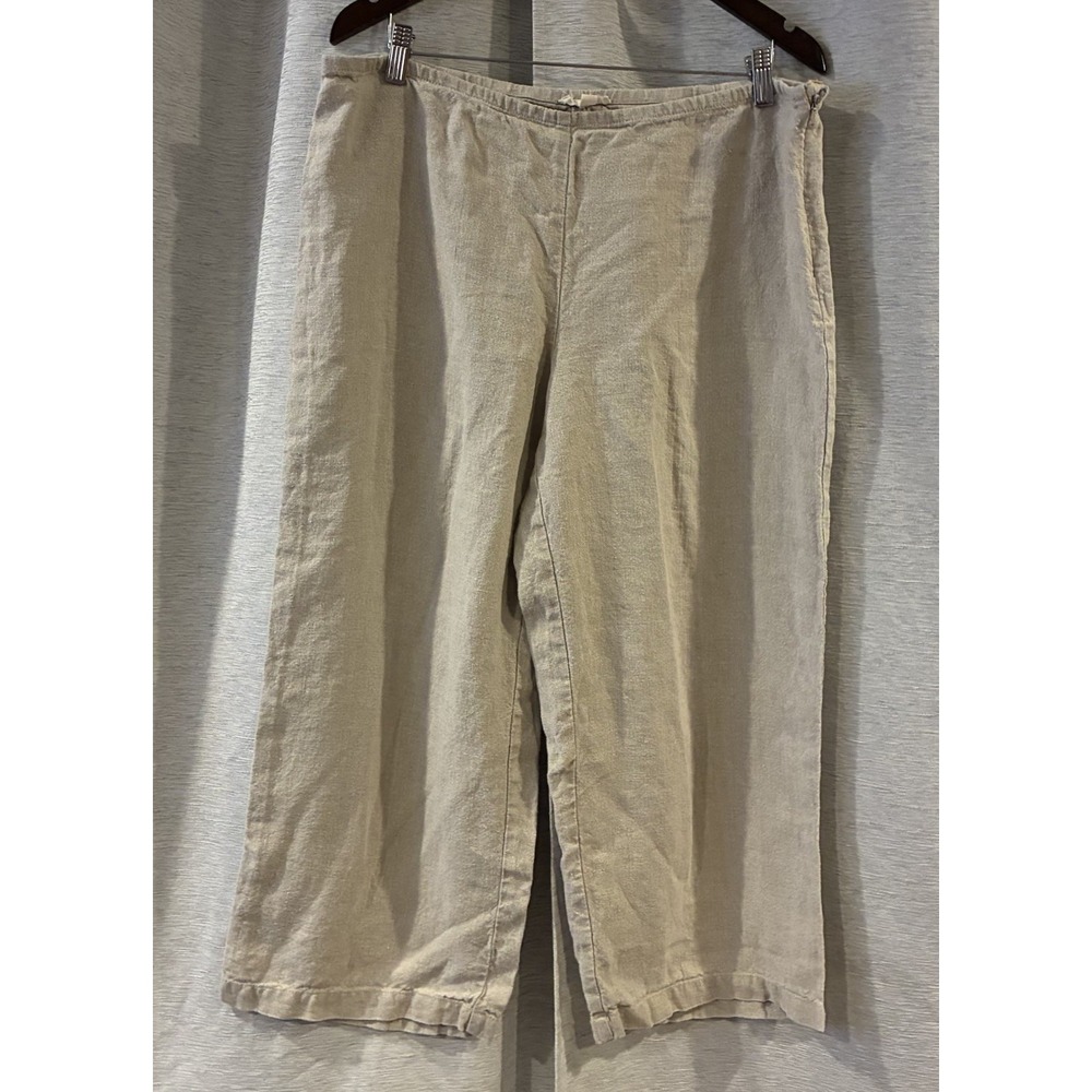 Eileen Fisher Organic Linen Wide-Leg Crop Pants Beige Womens Size L Minimalist